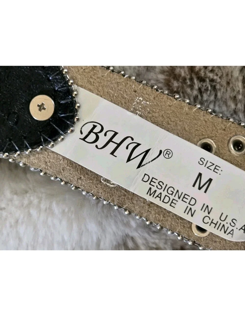 BHW Women's Black Leather Western Belt Crystals and Bling Accents Size M